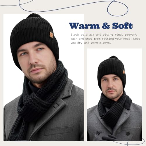 ACUSHLA Waterproof Windproof Winter Hat for Men Women Fleece-Lined Beanie - color: Black