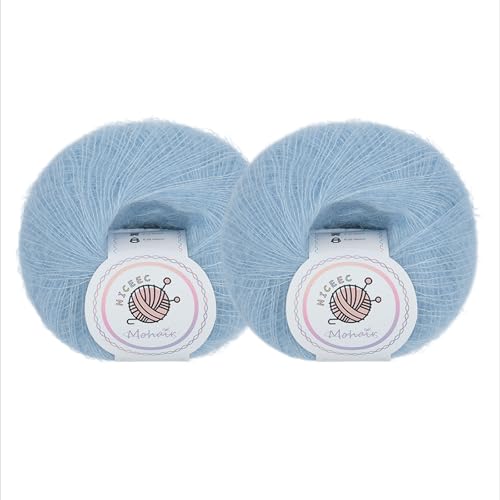 NICEEC 2 Skeins Soft Mohair Yarn- Blue | Fluffy & Fuzzy, Luxurious & Thin, Slik Wool Blend Yarn for Crochet & Knitting, Total 0.71oz*2, 328yds*2 - color: Blue
