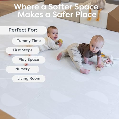 Little Landings Baby Play Mat for Floor - Aura Pearl (6x6ft) - Interlocking EVA Foam Play Mat Tiles for Babies & Toddlers, Non-Toxic Playmat for Tummy Time, Crawling & Playroom - Rug-Look Design - color: Aura - Pearl, size: 6x6 ft
