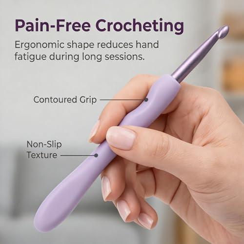 Tunisian Crochet Hooks Set, Deep Purple Ergonomic Handles with Size Marks, Multiple Hook Sizes for Sweaters Scarves and Blankets, Smooth Lightweight Grip - color: dark