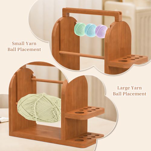 sandpaint Crochet Yarn Holder, Bamboo Yarn Holder for Crocheting（Brown） | Built-in Phone Stand, Tangle-Free Dual Rods & Tool Holder, Ideal Crochet Accessories for Skein, Cake, Ball Yarn - color: Brown Basic Yarn Holder