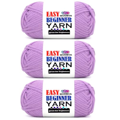 3 Pack Purple Beginners Crochet Yarn for Crocheting and Knitting with Easy to See Stitches Cotton Nylon Blend Easy Yarn for Beginner Crochet Kit(3 * 50g)-Purple - color: Purple, size: 3 Pack