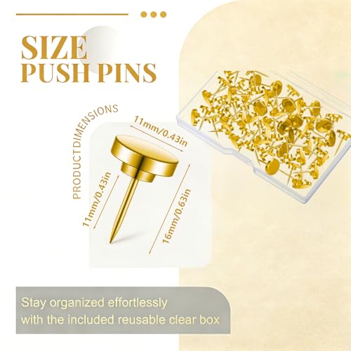 Gold Heavy Duty Thumb Tacks, Push Pins for Upholstery and Carpets, Decorative Flat Tacks for Wood, Fabric, and More, 50 Pcs - color: Gold