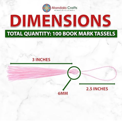 Mandala Crafts 100 Light Pink Silky Bookmark Tassels with Loops for Crafts | Machine Washable, Polyester Mini Craft Tassels for Jewelry Making, Graduation Decorations, Keychains, Gift Tags & Ornaments - color: Light Pink, size: 5.5 Inches