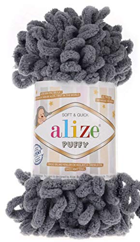4 skn/Ball Alize Puffy Baby Big Loop Blanket Yarn 100% Micropolyester Soft Yarn 400gr 39.3 yds (87-Coal Grey) - color: 87-Coal Grey