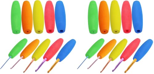 MEYAGO 5PCS Crochet Hook Grips Set Ergonomic Crochet Hook Handle Multi-Size Ergonomic Crochet Hook Handle Attachment - Fits 2mm to 10mm Hooks (Pack of 2) - size: 2mm to 10mm (Pack of 2)