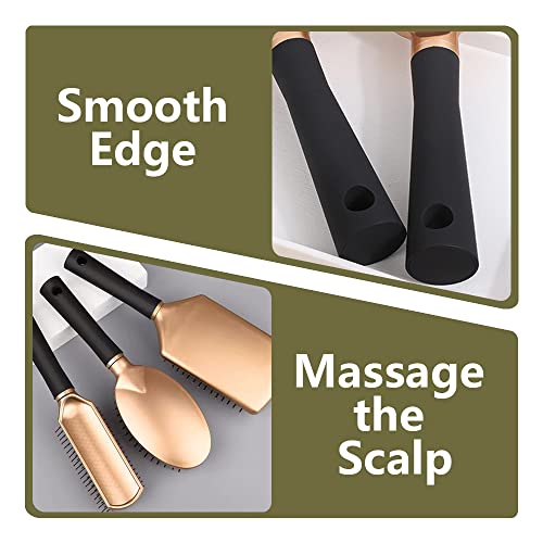 4 Pcs Hair Brush Set,Professional Styling Hair Brush for Men Women,Flexible Soft Pin Bristles for Long Thick Curly Wavy Dry Damaged Hair - color: Gold