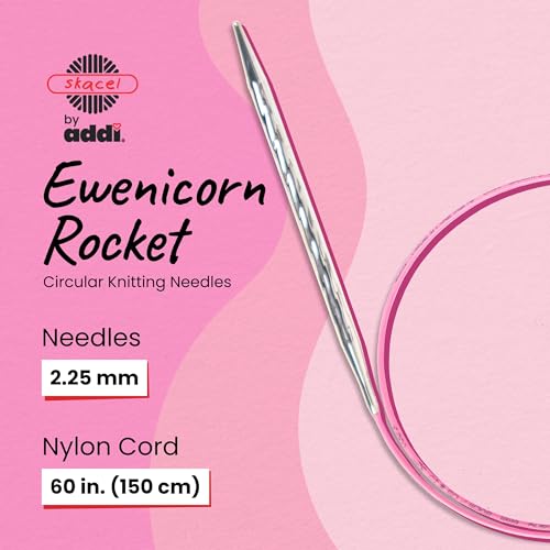 skacel by addi Ewenicorn Rocket Circular Knitting Needles, Fixed 60 Inch (150 cm) White Chrome Plated Brass Tips with Flexible Nylon Cord, 2.25 mm - size: 2.25 mm