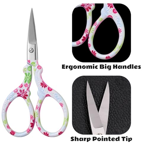2PCS Sewing Embroidery Scissors, 3.6 Inches Sharp Stainless Steel Crochet Scissor Craft Scissors for Cross Stitch Supplies, Crochet Accessories, Paper Cutting,Threading & Needlework DIY(Red+White) - color: Red+white