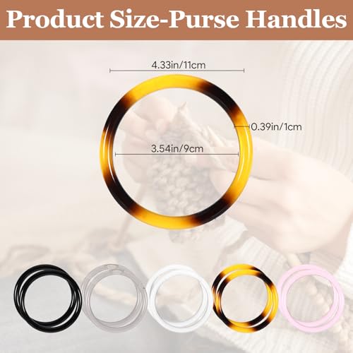 17 Pcs Purse Handles & Bases Set Includes 5 Pcs Leather Purse Bottoms for Crocheting 2 Pcs Acrylic Round Shape Bag Handles 2 Pcs Crochet Hook Crochet Bag Kit for Christmas Gifts - color: Round