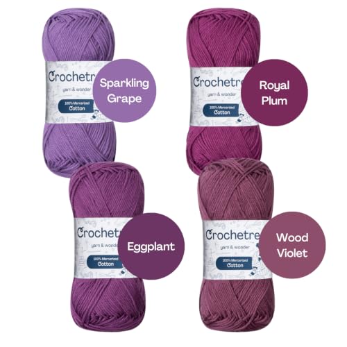 Premium Mercerized Cotton Yarn for Crochet & Knitting – Fingering Weight 4-Ply, 50g (1.76 oz) / 125 m (136 yds), High-Gloss, Anti-Splitting, Fade-Resistant Cotton (Purple Spell) - color: Purple Spell