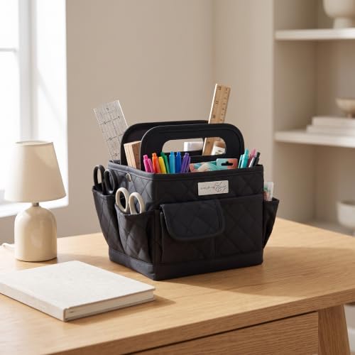 Everything Mary Desktop Tote Organizer – Black Quilted Craft Caddy – Portable Storage Bag for Scrapbooking, Sewing, Art Supplies & DIY Creative Tool Organization - color: Black Quilted