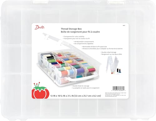 Dritz Double-Sided Thread Storage Box, 48 Compartments, Clear | Organize up to 48 thread spools with a double-sided, customizable storage box for easy access