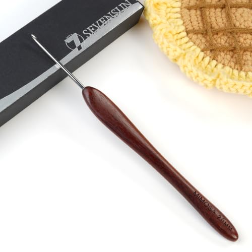 SEVENSUN Mimosa 2mm Single Crochet Hook, Available in 0.6mm-6.5mm, Ergonomic Hand Polished Stainless Steel Inline Pointy Wood Handle Crochet Hook for Arthritic Hands - size: 2.0mm(Size B)