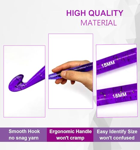 Weabetfu 25mm Large Crochet Hook,Huge Crochet Hooks for Chunky Yarn,Ergonomic Knitting Giant Crochet Hooks,Big Crochet Needles for Knitting Yarn Carpet Scarf Wool Roving - color: Purple, size: 25mm