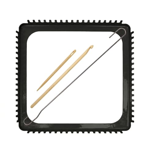 ULIONTAC Solid Metal Square Weaving Loom Tool Potholder Set (7 inch, Black) | Crochet Knitting Sewing DIY Set Craft Elastic Hoop and Yarn Weave Plate Beginner-Friendly - color: 7inch, Black