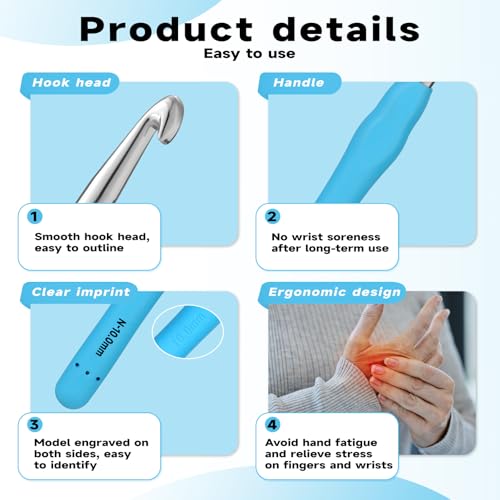 Mayboos 14 Sizes Crochet Hook Set, Large Crochet Hooks Yarn Needle Kits | 2.0mm~10.0mm Knitting Needles with Ergonomic Handles for Beginners - size: 14 Sizes