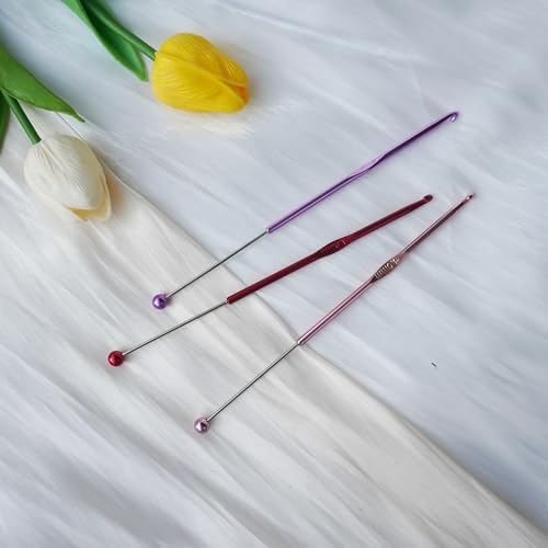 6 Pack DIY Beadable Crochet Hooks Knitting Needles Set Aluminum Handle for Focal Beads Colors (Blue Purple Red Orange Pink Light Blue, 4 mm) - size: 4 mm