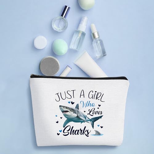 Shark Gifts Makeup Bag for Sharks Lover Girl Travel Cosmetic Bag for Women Portable Travel Toiletry Pouch with Zipper(Just A Girl Who Loves Sharks) - style: Shark