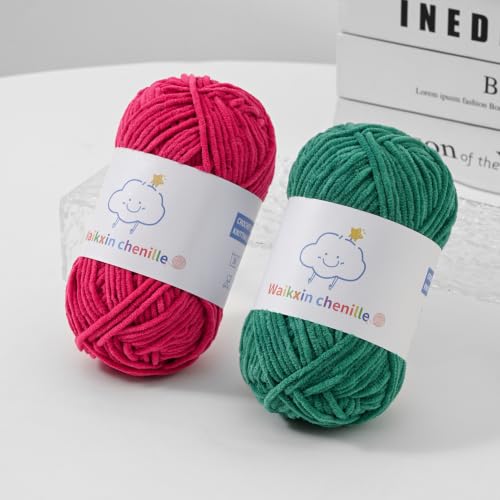 6 Pack of Skinny Chenille Yarn for Crocheting, Amigurumi Yarn&Baby Yarn for Crocheting Soft,10.58oz/656yds Fluffy Fingering Weight Velvet Yarn for DIY Crafts&Baby Blankets.(6 Aqua Green) - color: 6 Aqua Green