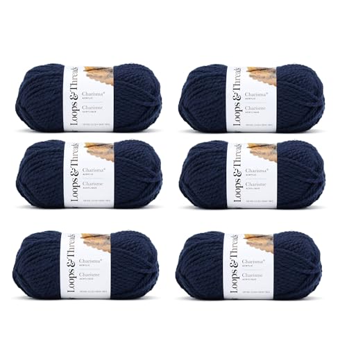 Loops & Threads Charisma Yarn - Multicolor Yarn for Knitting, Crochet, Weaving, Arts & Crafts - Dark Blue, Bulk 6 Pack - color: Dark Blue
