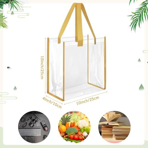 Paterr 30 Pcs Clear Tote Bag Stadium Approved Bulk 10 x 10 x 4 inch Plastic Tote Gifts Bags with Handle for Women Sports Gym(Gold) - color: Gold