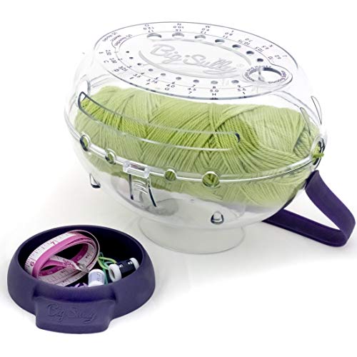 Prym Big Sully Travel Yarn Holder for Knitting & Crochet, Prevents Tangles with 6 Yarn Channels, Needle Gauge, Yarn Spindle, Non-Slip Base & Hidden Storage | Prevents Tangles with 6 Yarn Channels, Needle Gauge, Yarn Spindle, Non-Slip Base & Hidden Storage