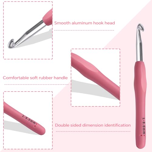 8mm Crochet Hook, Ergonomic Crochet Hook, Smooth and Extra Long Knitting Needles, with Soft Rubber Ergonomic Handle and Aluminum Tip, Perfect Beginner and Arthritic Crochet Hooks (8 mm) - size: 8mm