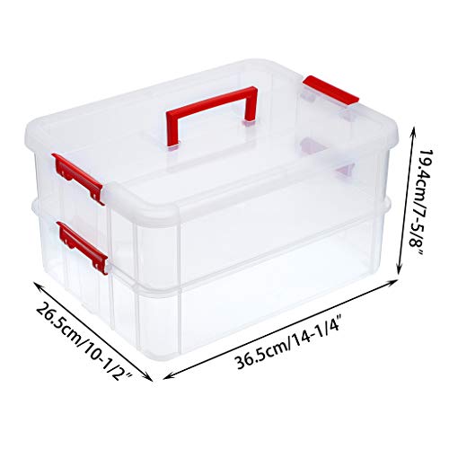BTSKY 2 Layer Stack & Carry Box, Plastic Multipurpose Portable Storage Container Box Handled Organizer Storage Box for Organizing Stationery, Sewing, Art Craft, Jewelry and Beauty Supplies(Red) | Multipurpose Craft Organizers and Storage for Organizing St