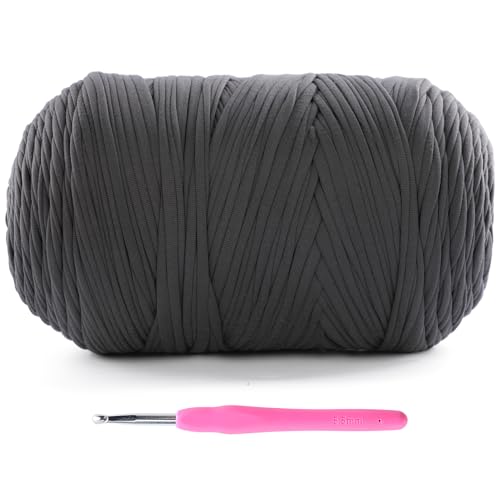 800G (228Yds) Tshirt Yarn for Crochet - T Shirt Yarn for Crocheting with Beginner Crochet Bags/Baskets/Coasters/DIY, T-Shirt Yarns with High Elastic Thick Yarns Polyester Fabric (Dark Grey) - color: Dark Grey