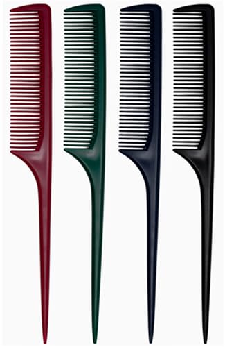 4 Pcs Rat Tail Comb Set for Women -Fine Tooth Styling comb with Pick, Anti-Static Heat Resistant Teasing Comb,Professional Hair Parting Tools for Smooth Detangling, Updos & Salon-Perfect Hairstyles. - color: Dark red-Dark green-Dark blue-Black