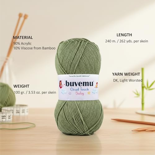 Cloud Touch Baby - DK Weight Soft Anti-Pilling Yarn for Baby Clothes, Blankets & Amigurumi Crochet & Knitting, 90% Acrylic 10% Viscose derived from Bamboo, 3.53 Oz / 262 Yards (White, 1 Pack) - color: White, size: 1 Pack