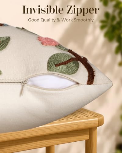 Embroidered Throw Pillow Covers 18x18 Inch, 2Pack, Bird Lemon | Decorative Pillow Covers Set of 2, Farmhouse Cushion Cases with Hidden Zipper, Cottagecore Decor for Couch, Sofa, Living Room - color: Bird Lemon, size: 18" x 18" (Pack of 2)