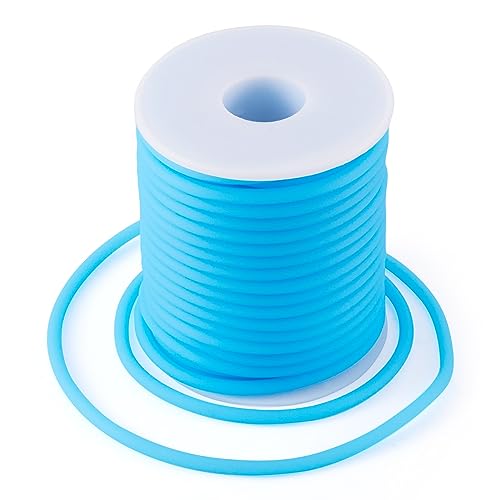 Beadthoven 4mm Hollow Pipe Rubber Tube Cords, 16Yards Barber Cord for Knitting Stitch Holder, Tubing Rubber Cord with Spool for Bracelet Jewelry Making DIY Crafts 2mm Hole - Deep Sky Blue - color: Deep Sky Blue, size: 4mm