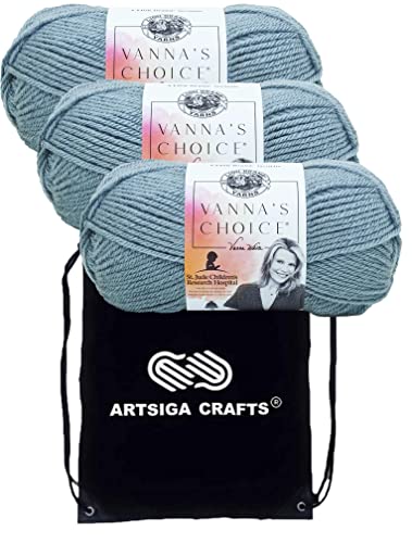 Lion Brand Yarn Vanna'S Choice 860-108 Dusty Blue | 3 Skeins, Same Dye Lot, Project Bag, CYC #4 Worsted, 100% Acrylic, Ideal for Crochet, Knitting Blankets, Hats, Scarves - color: 860-108-Dusty-Blue