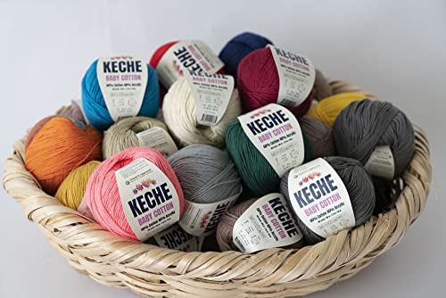 Keche Baby Cotton, 60% Cotton 40% Acrylic Yarn, Soft Cotton Yarn for Crochet and Knitting, Amigurumi Yarn 4 Skeins/Balls [1.76 Oz (50g) / 180 Yrds (165m)] x 2 Baby Blue - color: BABY BLUE, size: 2 SKEINS