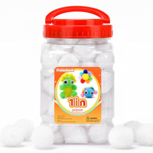 Praisebank White Pom Poms, 1inch/2.5cm, Pompom Balls for Arts & Crafts, Soft and Fluffy Craft Pompoms, Party & Festival Decorations, 150pcs . - size: 1inch/2.5cm, style: White