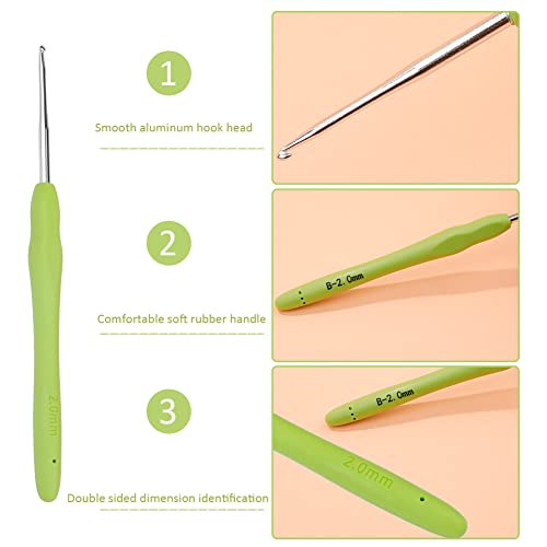 SHWAKK Crochet Hook, 2.0 mm Ergonomic Crochet Hook for Arthritic Hands | Crochet Needles, Knitting Needles with Soft Handle Beginners and Experienced Hobbyists(2.0 mm) - size: 2.0mm