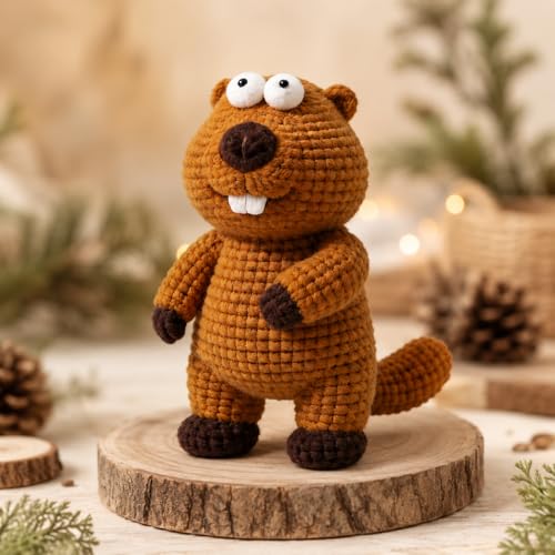 Groundhog Crochet Kit for Beginners with Step-by-Step Video Tutorials, Starters Crocheting Kits for Adult, Animals Knitting Kit for Birthday