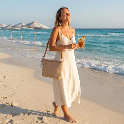 Crochet Beach Bags Purse for Women, Boho Woven Tote, Summer Straw Beach Bags For Vacation Travel Casual Shoulder Bag | crochet bag - color: Brown