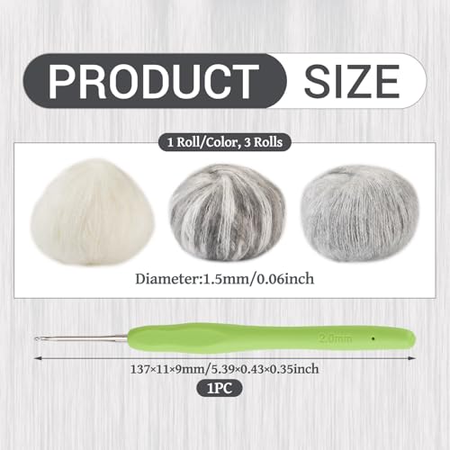 3 Balls Soft Mohair Wool Yarn for Crocheting Knitting Hand Washable Long Wool Yarn DIY Scarf Crochet Thread for Clothes Hats Sweater Scarf Craft Projects - color: White