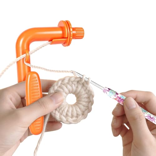 Crochet Tension Tool for Beginners, Crochet Holder Comes with a 3.25mm Crochet Hook and 10 Crochet Markers, Manual, Comfort Handle for Left & Right Hander, Accessories Gift for Crocheters & Knitters