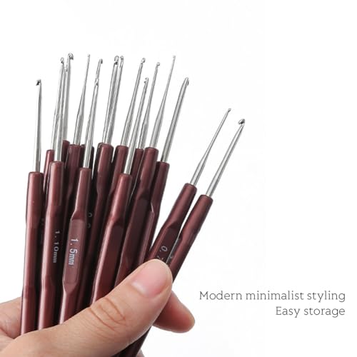 16Pcs Lace Crochet Hooks Set 0.5mm-2.5mm, Ultra Fine Stainless Steel Crochet Hook Needles with Ergonomic Plastic Handle for DIY Sewing Craft