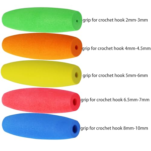 MEYAGO 5PCS Crochet Hook Grips Set Ergonomic Crochet Hook Handle Multi-Size Ergonomic Crochet Hook Handle Attachment - Fits 2mm to 10mm Hooks (Pack of 2) - size: 2mm to 10mm (Pack of 2)