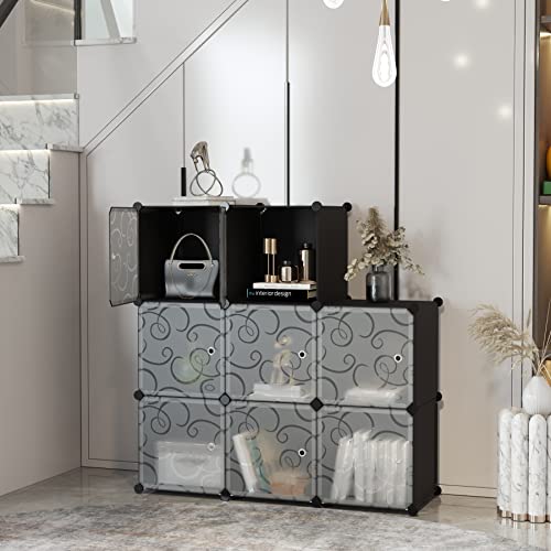 C&AHOME 8-Cube Storage Organizer with Door Cube Shelf Closet Cabinet Black | DIY Plastic Modular Bookshelf, Stackable Clothes Storage Shelving Ideal for Home, Bedroom - size: 8-Cube