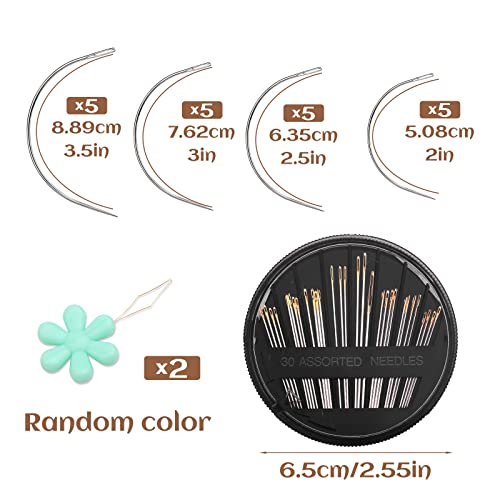 Premium Curved Leather Needles Kit - Assorted Sharp Needles (4 Sizes) with Threaders for Leather Repair & Art Crafts