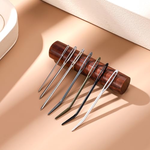 17pcs Large Eye Sewing Needles Kit, Include Curved Tapestry Needle & Straight Blunt Needle Sharp Large-Eye Hand Knitting Needles with Wooden Case for Crochet Projects