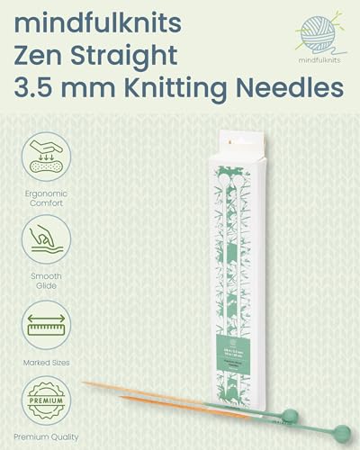 mindfulknits Premium Straight Single Pointed Beech Wood Knitting Needles – Size US 4, 3.5mm – 35cm Length – Straight Needle Set - Crafting & Knitting Supplies for Relaxation & Stress Relief (3.5mm) - size: US4, 3.5mm