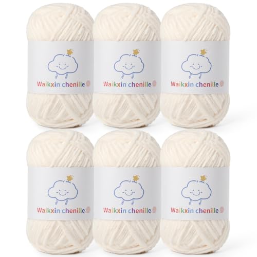 6 Pack of Skinny Chenille Yarn for Crocheting, Amigurumi Yarn&Baby Yarn for Crocheting Soft,10.58oz/656yds Fluffy Fingering Weight Velvet Yarn for DIY Crafts&Baby Blankets.(6 Milky White) - color: 6 Milky White