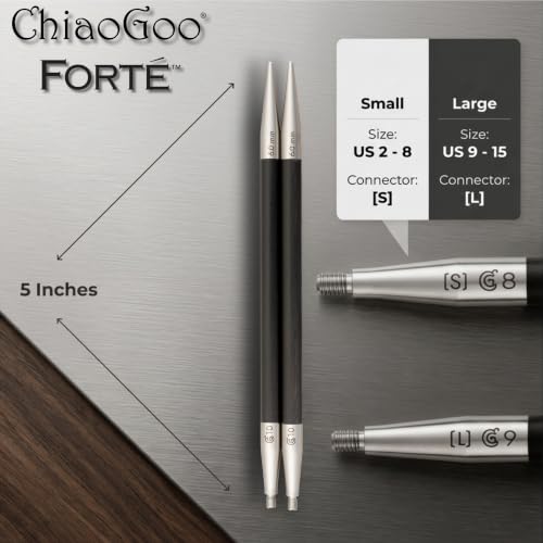 ChiaoGoo Forte 5-Inch, US 10.5 (6.5 mm) [L] IntChg. Circular Needle Tips | Carbon Fiber Shaft, Sharp Stainless Steel Tip, Smooth Metal Joins, Stitch Holder, Works with ALL [L] Cables - size: US 10.5 (6.5 mm) 5 in.